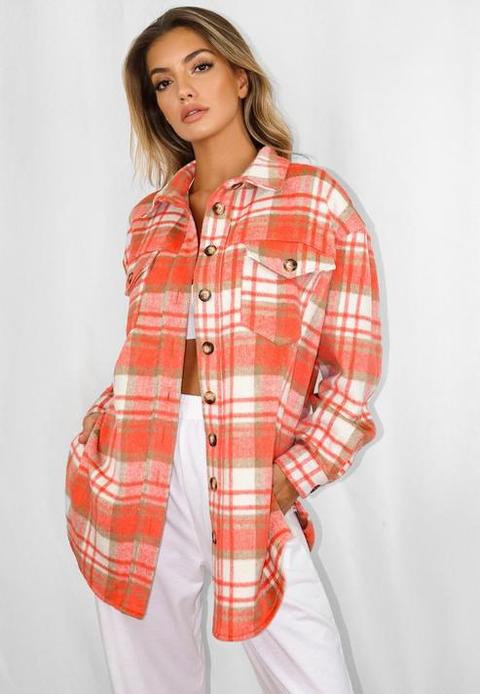 Orange Extreme Oversized Check Print Shacket, Orange