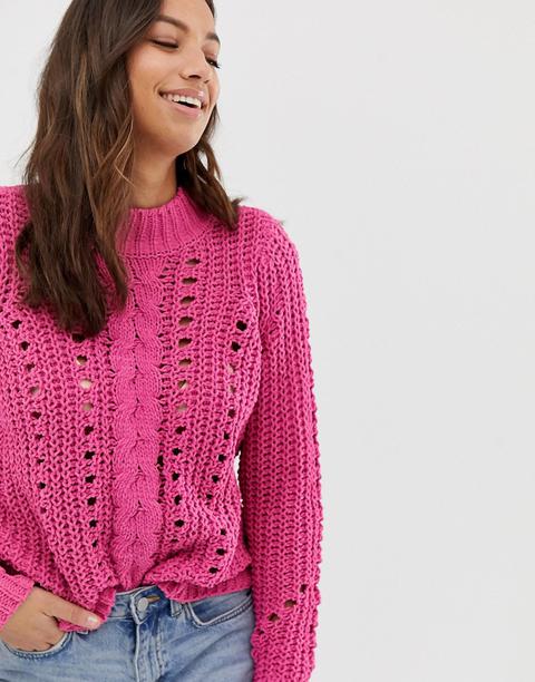 Vero Moda - Maglione Lavorato A Trecce - Rosa