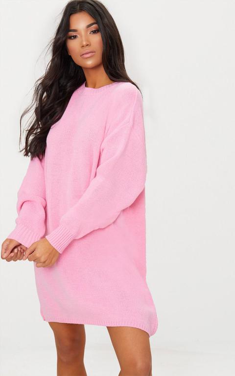 Pink Oversized Knitted Jumper Dress, Pink