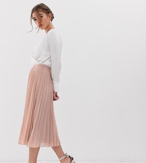 Asos Design Petite - Gonna Midi Plissettata - Rosa