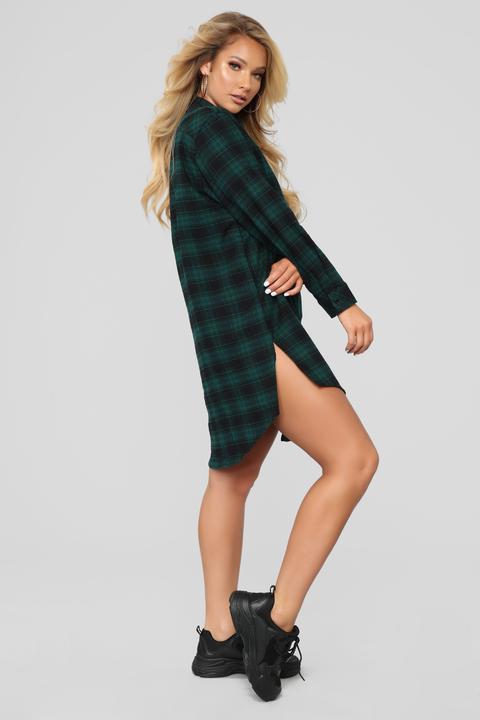 green plaid shirt dress