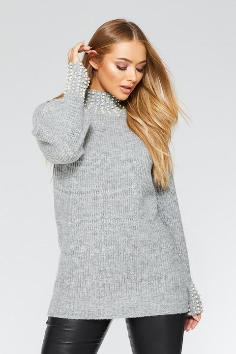 Grey Knit Pearl Jumper