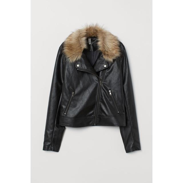 Bikerjacke Mit Faux Fur Schwarz Damen From H M On 21 Buttons