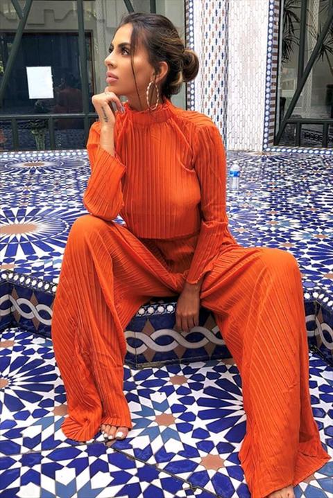 Orange Pleated Wide Leg Trousers