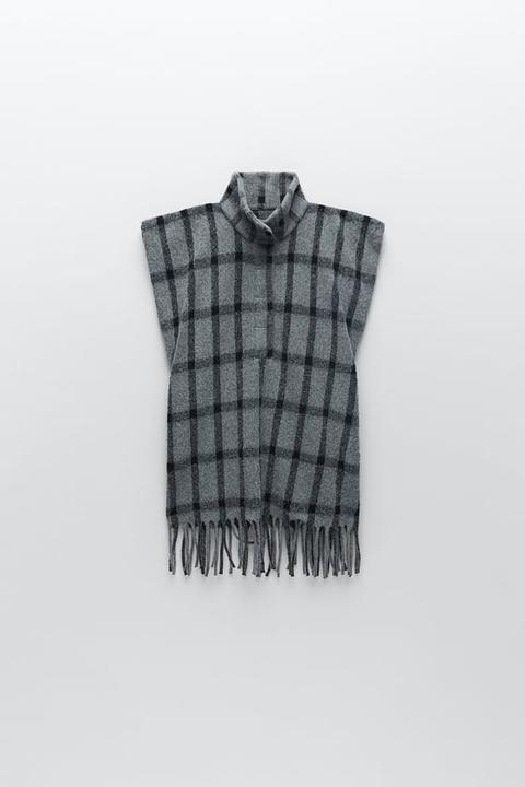 Oversize Poncho With Fringing