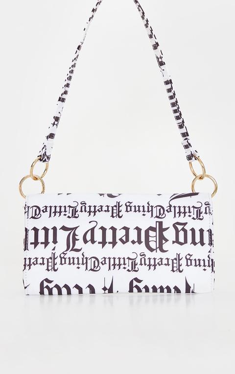 Prettylittlething Monochrome Gothic Font 90s Shoulder Bag