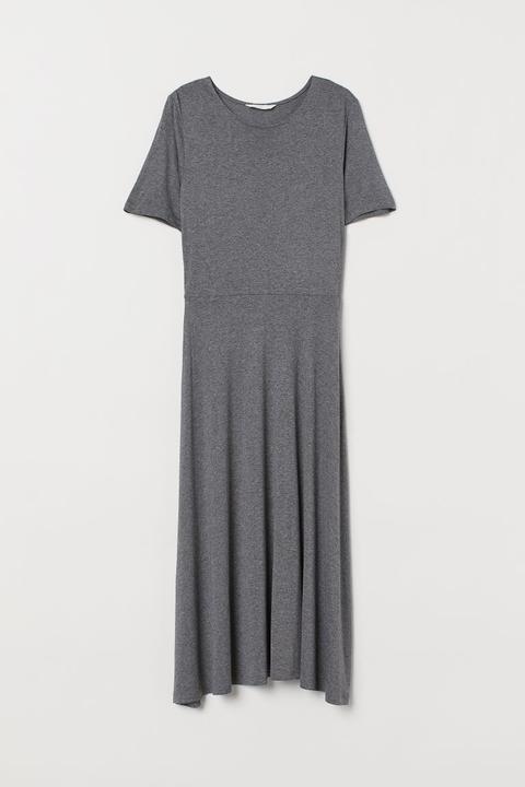 Calf-length Jersey Dress - Grey