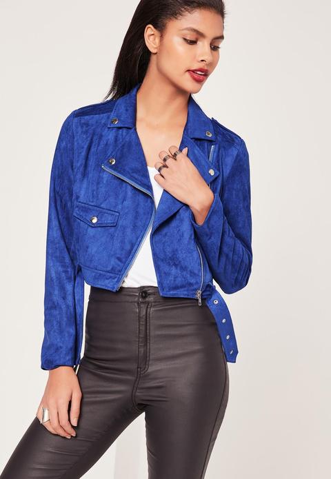 Faux Suede Biker Jacket Cobalt Blue