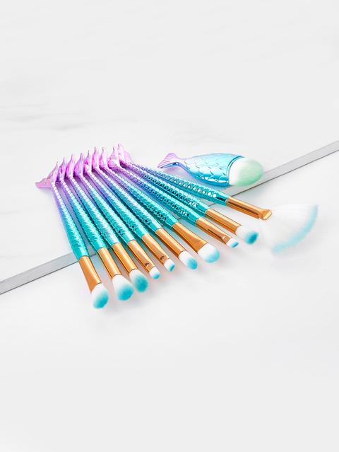 Ombre Mermaid Shaped Makeup Brush 10pcs