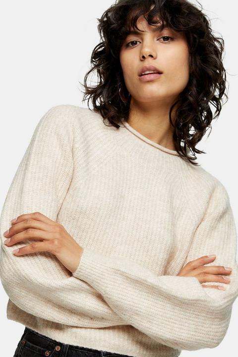 Ribbed Cropped Crew Neck Knitted Jumper