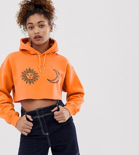 Reclaimed Vintage Inspired - Hoodie Court Surteint Avec Imprimé Soleil Et Lune - Orange