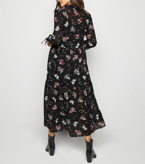 black floral chiffon dress