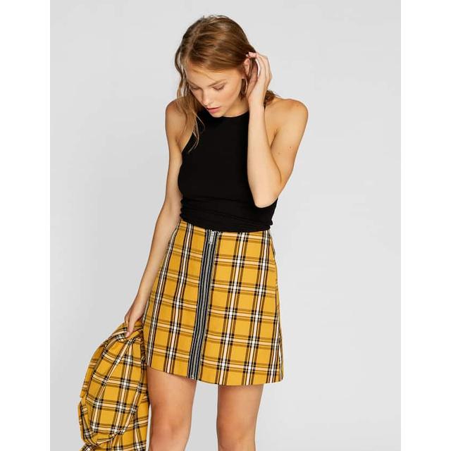 stradivarius yellow tartan trousers