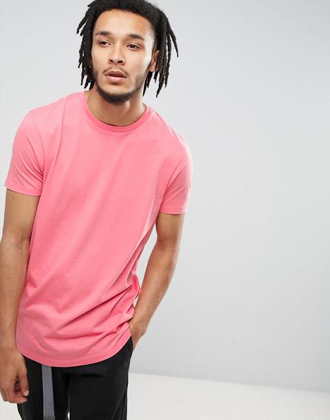 Camiseta Larga Rosa Con Cuello Redondo De Asos