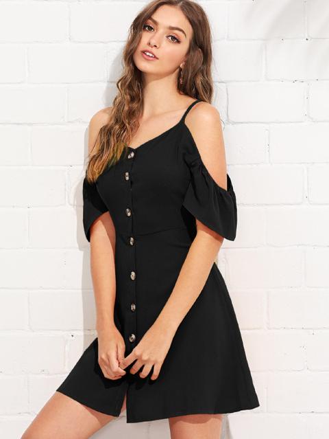 Vestido Con Botón De Hombros Descubiertos