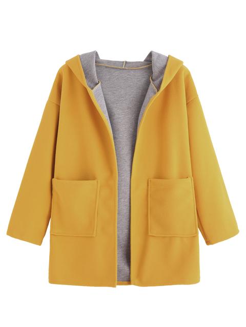 Yellow Drop Shoulder Pocket Hooded Coat