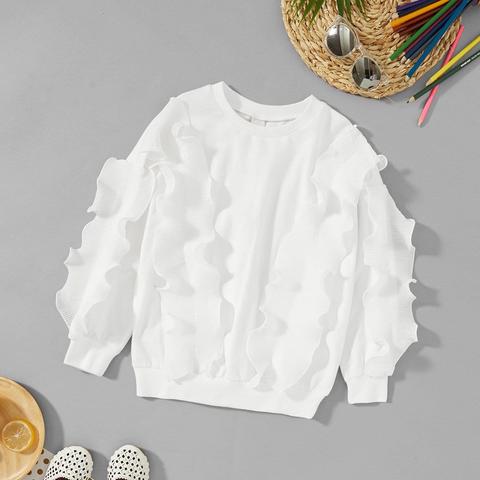 Casuale A Tinta Unita Cascata Pullover Bianco Magliette Per Bambina