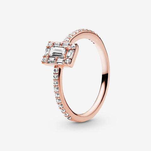 Pandora Sparkling Square Halo Ring - 14k Rose Gold-plated Unique Metal Blend / Clear