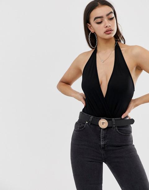 Body Negro Con Cuello Halter De Asos Design