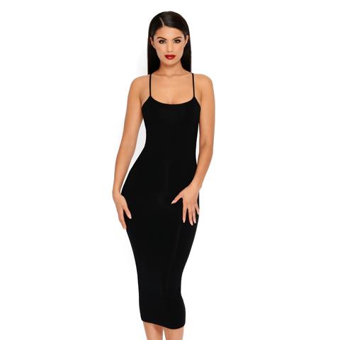 Smooth Move Boy Double Layered Midi Dress In Black