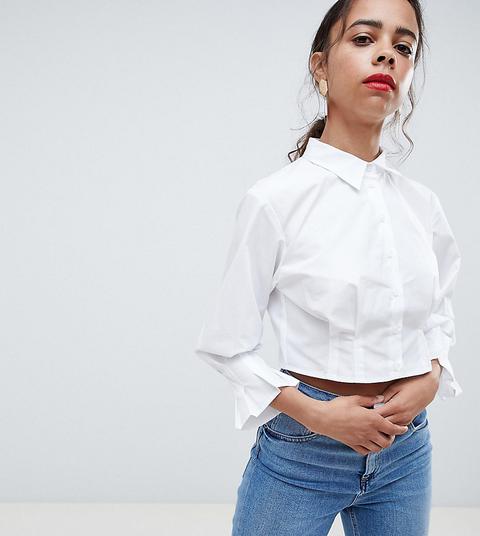 Asos White Petite - Camicia Corta A Pieghe - Bianco