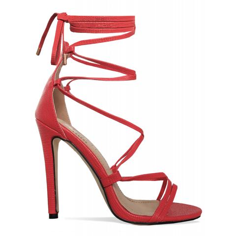 Demi Red Lizard Lace Up Stiletto Heels