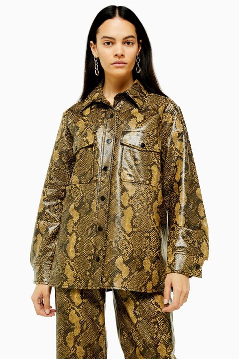 Womens Snake Faux Leather Pu Shirt - Yellow, Yellow