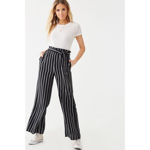 black striped paper bag pants