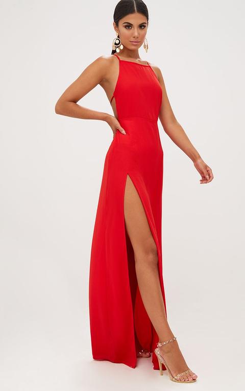 red strappy back dress