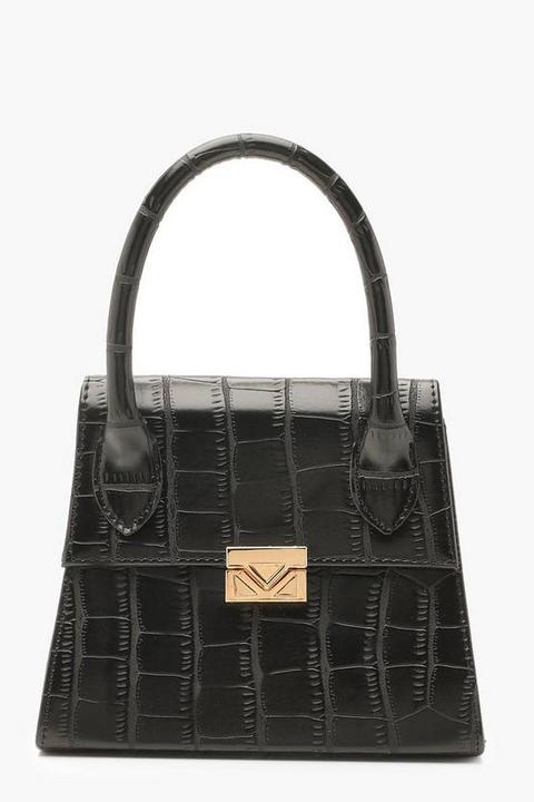 Sac À Main Mini Croco À Poignée Audacieuse - Noir - One Size, Noir