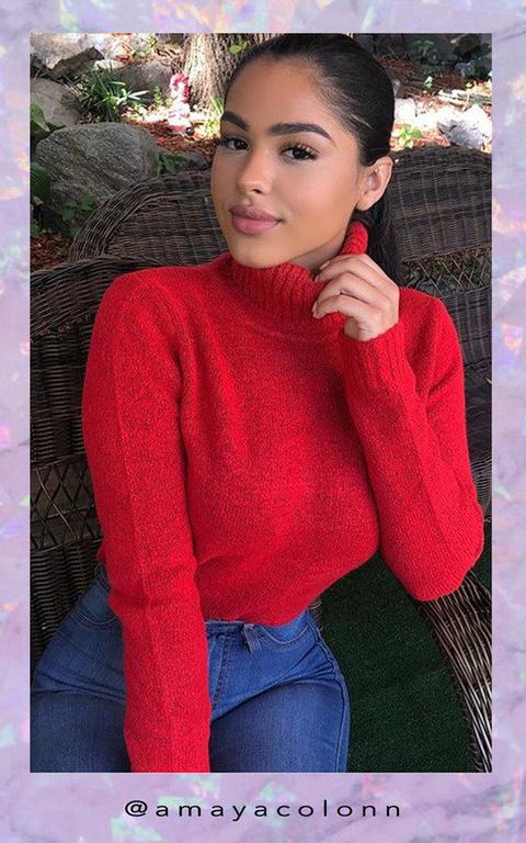 Vida Poloneck Knit Stretch Jumper In Red