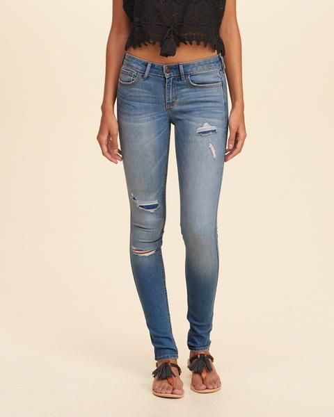 Jeans Superajustados De Tiro Bajo Hollister