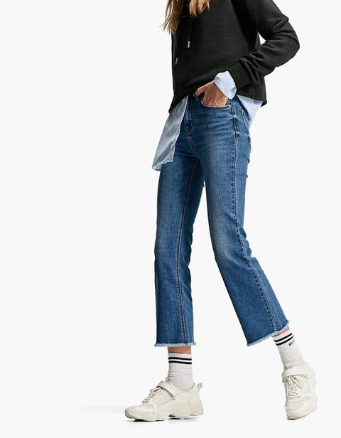 Pantaloni Cropped A Campana Jeans Chiaro