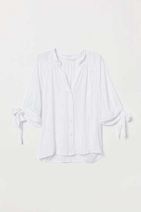 Bluse Mit Bindeärmeln - White - Damen