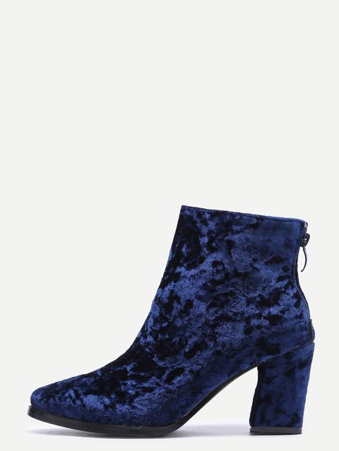 Diamond Velvet Navy Point Toe Chunky Heel Booties