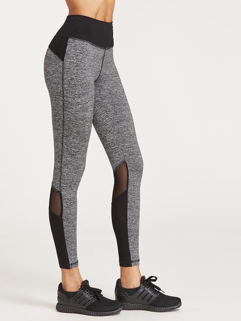 Contrast Marled Knit Mesh Insert Leggings