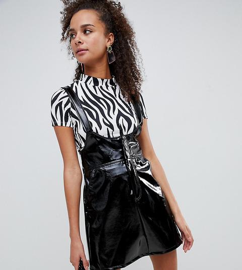 Bershka Vinyl Dress In Black