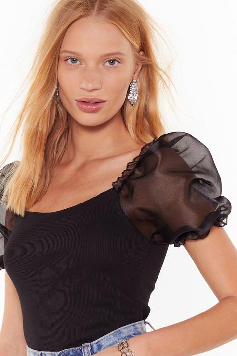 Womens No Meshin' With Us Organza Puff Sleeve Top