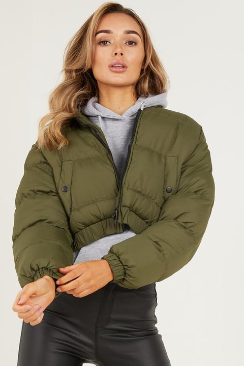 Khaki Cropped Puffer Jacket