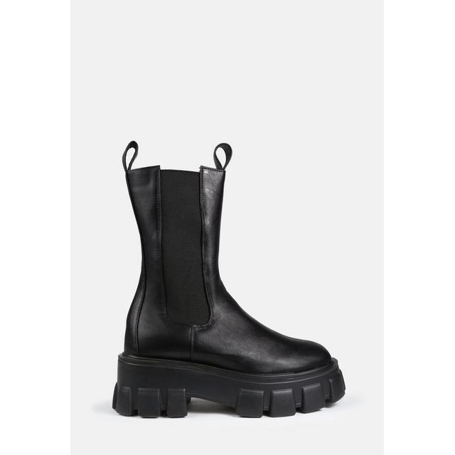 black shin high chunky sole boots