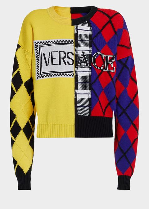 Maglia Con Motivo Argyle E Logo Versace