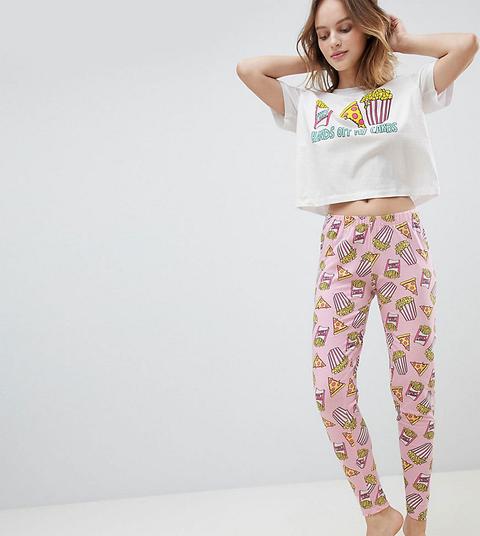 "asos Petite - Pigiama T-shirt E Leggings Con Scritta "hands Off My Carbs" - Multicolore