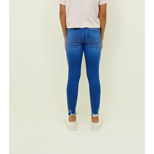 Girls Bright Blue Ripped Skinny Jeans 