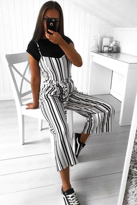 White Stripe Tie Waist Jumpsuit - Jakai