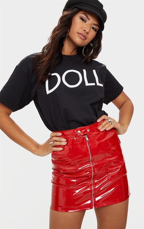 Black Doll Slogan Oversized T Shirt, Black