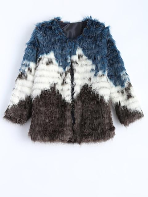 Color Block Faux Fur Coat