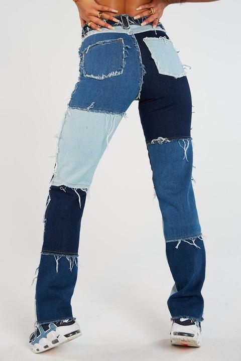 patchwork denim boyfriend jeans