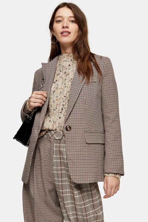 Brown check blazer women Clearance