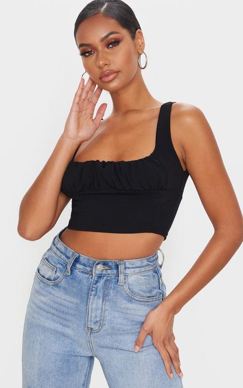 Black Crepe Sleeveless Ruched Bralet