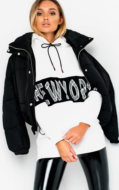 Ny New York Embellished Hooded Jumper In White